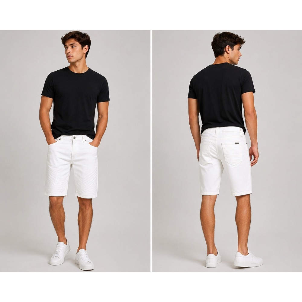 G by GUESS Mens White Moto Quilted Denim Shorts Size 30 Z82D01R3190